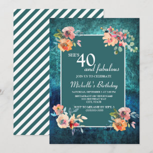 40 and Fabulous Birthday Party Teal Pink Floral Card