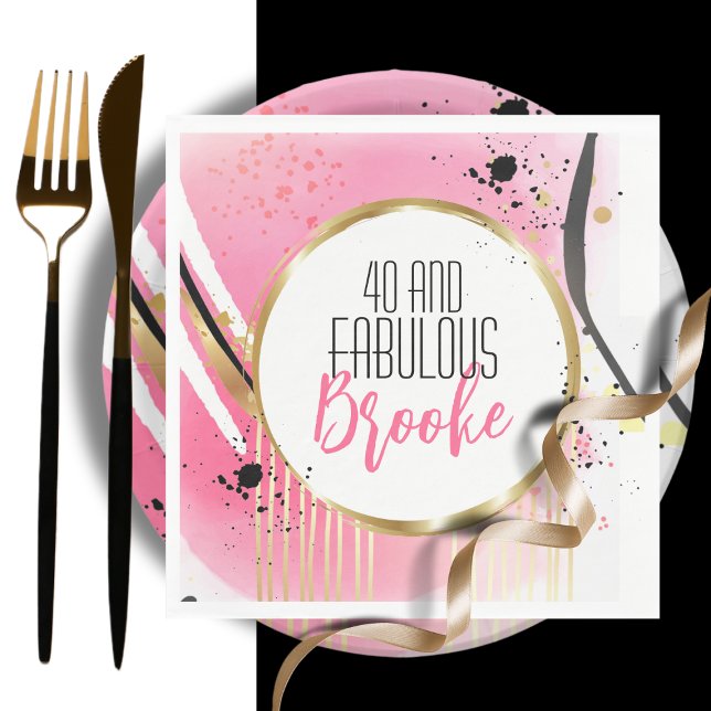40 and Fabulous Birthday Pink Gold Sparkle Black  Napkin (Creator Uploaded)