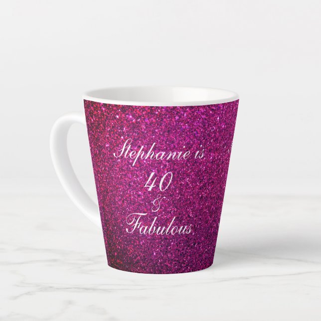 40 And Fabulous Birthday Pink Purple Glitter Girly Latte Mug (Left Angle)