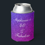40 And Fabulous Birthday Pink Purple Glitter Ombre Can Cooler<br><div class="desc">Designed with pretty,  girly and beautiful pink purple glittery background and personalised text template for name which you can edit,  this is perfect for the 40th birthday celebrations or gifts or party favours!</div>