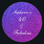 40 And Fabulous Birthday Pink Purple Glitter Ombre Classic Round Sticker<br><div class="desc">Designed with pretty,  girly and beautiful pink purple glittery background and personalised text template for name which you can edit,  this is perfect for the 40th birthday celebrations!</div>