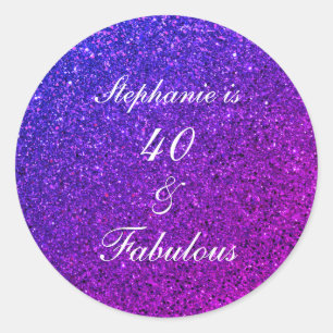 40 And Fabulous Birthday Pink Purple Glitter Ombre Classic Round Sticker