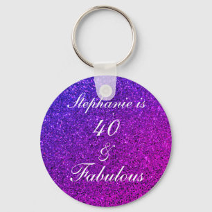40 And Fabulous Birthday Pink Purple Glitter Ombre Key Ring