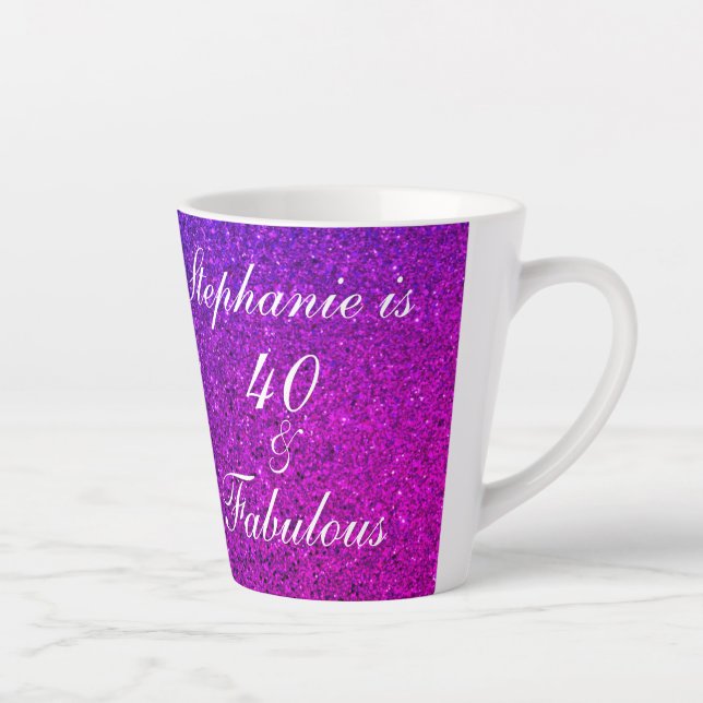 40 And Fabulous Birthday Pink Purple Glitter Ombre Latte Mug (Right)