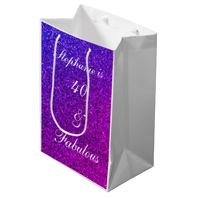 40 And Fabulous Birthday Pink Purple Glitter Ombre Medium Gift Bag (Front Angled)