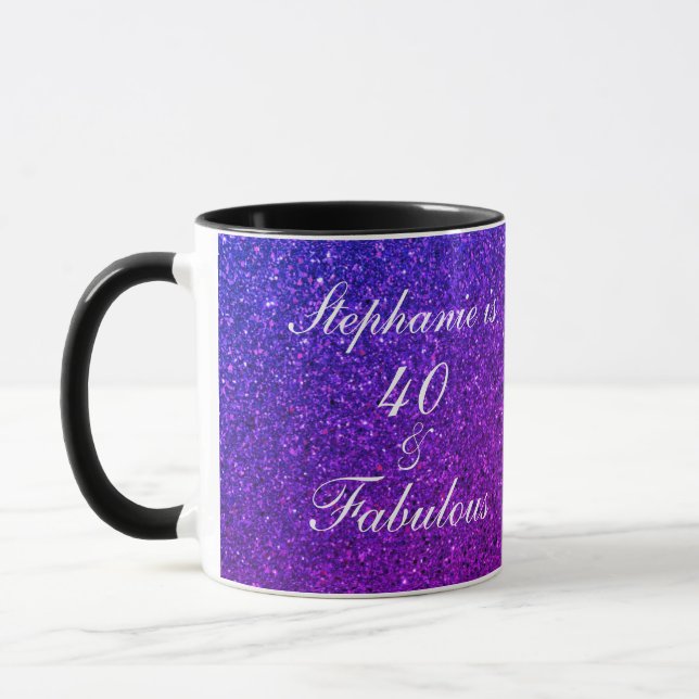 40 And Fabulous Birthday Pink Purple Glitter Ombre Mug (Left)
