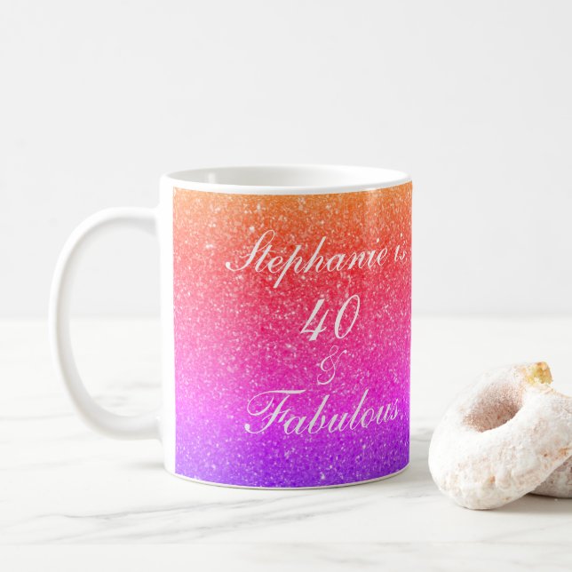 40 And Fabulous Birthday Pink Purple Glitter White Coffee Mug (With Donut)