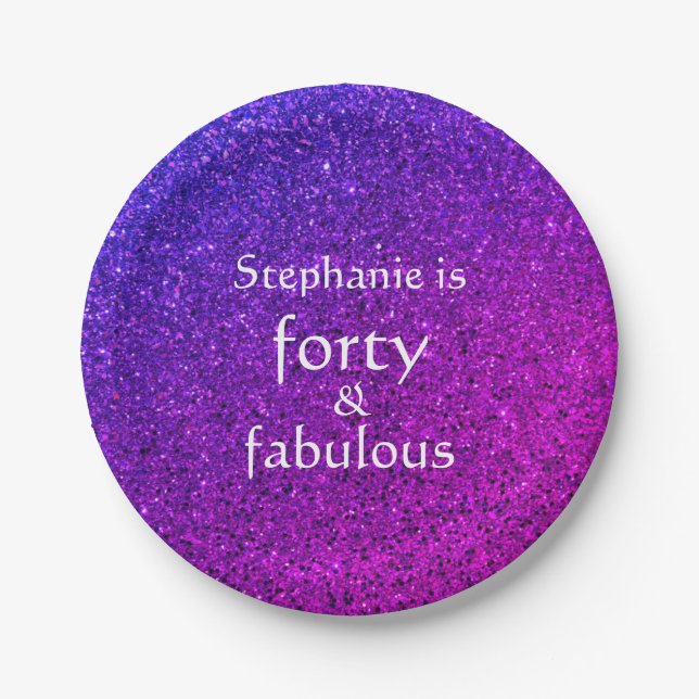 40 And Fabulous Birthday Pink Purple Glittery 2021 Paper Plate (Front)