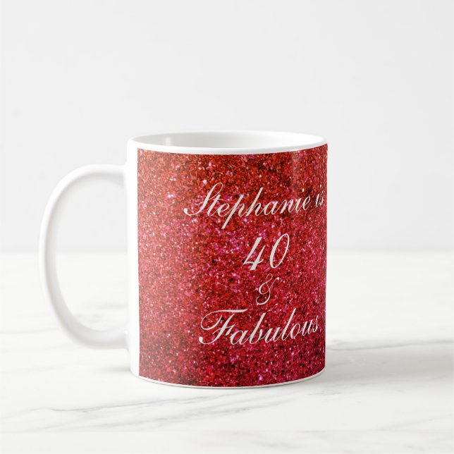 40 And Fabulous Birthday Red Glitter White Modern Coffee Mug (Left)
