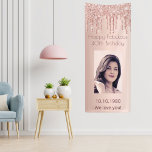 40 and Fabulous birthday rose gold photo glitter Banner<br><div class="desc">A vertical banner for a girly and glamourous 40th & Fabulous birthday party. A faux rose gold gradient background with an elegant faux rose gold, pink glitter drips, paint dripping look. Personalise and add a photo of the birthday girl. The text: Templates for text and a date. Perfect both as...</div>