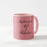 40 And Fabulous Birthday Rose Pink Blush Cute Mug<br><div class="desc">Designed with pretty, girly and beautiful pink glittery blush background and personalised text template for name which you can edit, this is perfect for the 40th birthday celebrations or gift! You can easily customise the template to change it to other fabulous birthday parties like 50 and fabulous or as you...</div>