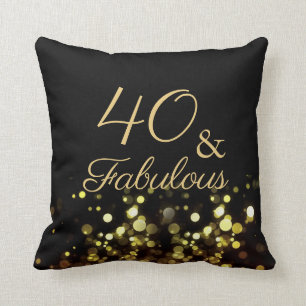 40 and Fabulous Black and Gold Birthday Cushion