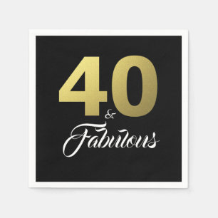 40 and Fabulous Black and Gold Birthday Party Napkin