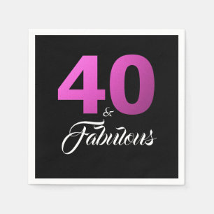 40 and Fabulous Black and Pink Birthday Party Napkin