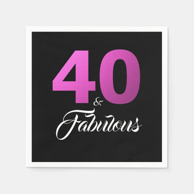 40 and Fabulous Black and Pink Birthday Party Napkin (Front)