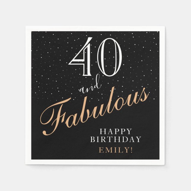 40 and Fabulous Black Elegant 40th Birthday Party Napkin (Front)