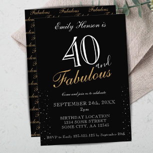 40 and Fabulous Black Elegant Script Birthday Invitation