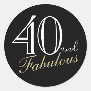 40 and Fabulous Black Elegant Woman Birthday Classic Round Sticker