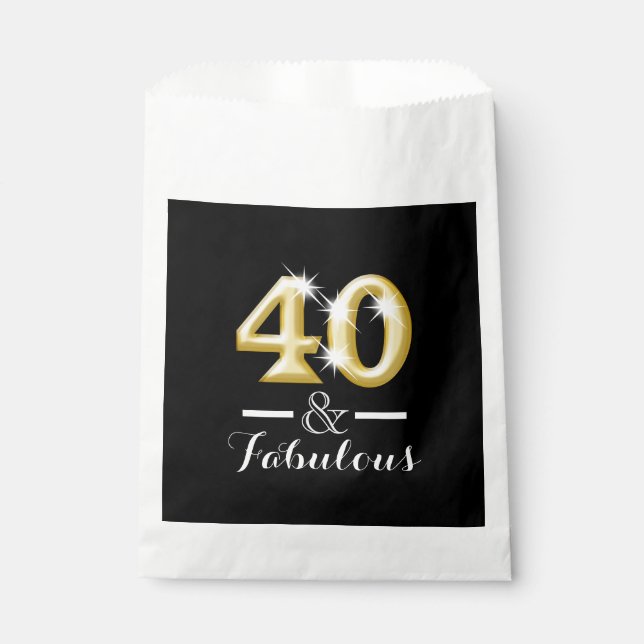 40 and fabulous black gold birthday favour bags (Front)