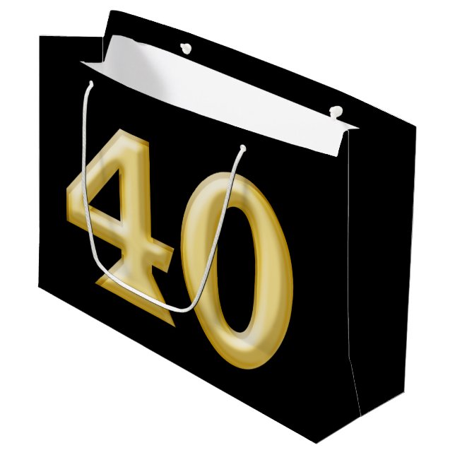 40 and fabulous black gold birthday large gift bag (Front Angled)