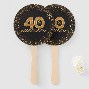 40 and fabulous black gold glitters sparkles chic hand fan
