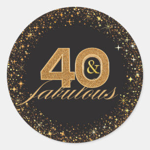 40 and fabulous black gold glitters sparkles classic round sticker