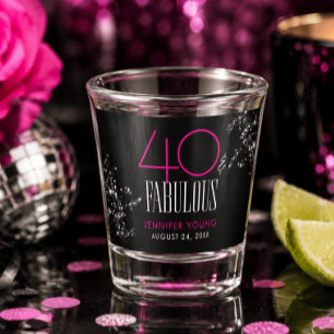 40 and Fabulous Black Pink Glam Sparkle Birthday Shot Glass
