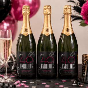 40 and Fabulous Black Pink Glam Sparkle Birthday Sparkling Wine Label