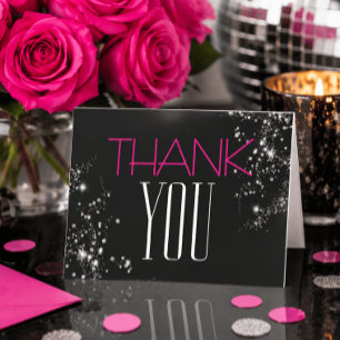 40 and Fabulous Black Pink Glam Sparkle Birthday Thank You Card