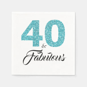 40 and Fabulous Blue Glitter 40th Birthday Party Napkin