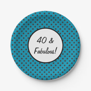 40 and Fabulous Blue Polka Dots Paper Plate