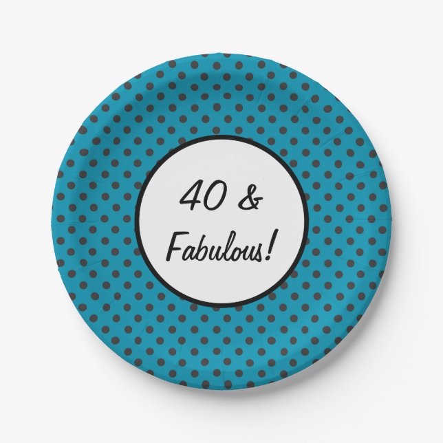 40 and Fabulous Blue Polka Dots Paper Plate (Front)
