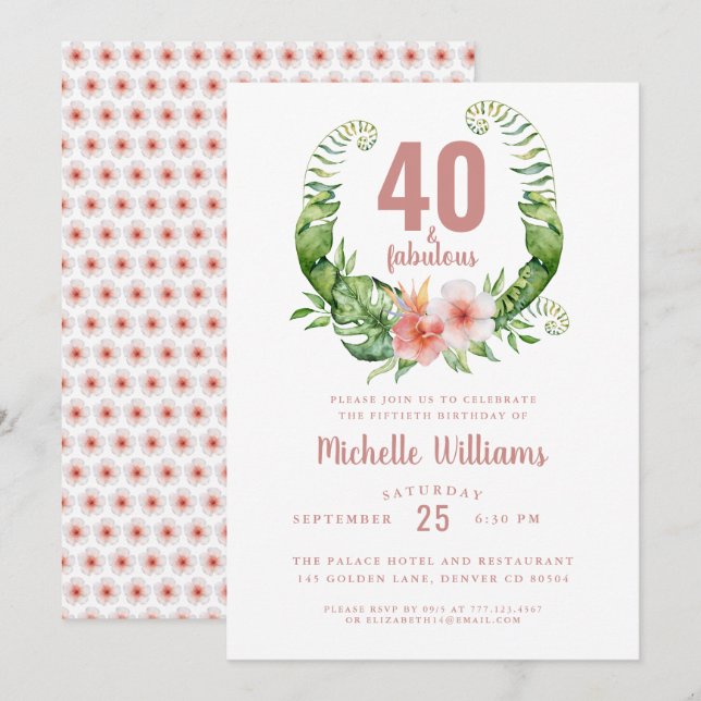 40 and fabulous blush pink 40th birthday invitation (Front/Back)