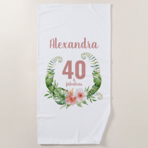 40 and fabulous blush pink script birthday  beach towel