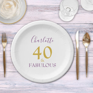 40 and Fabulous Chic Elegant 40th Birthday Paper Plate