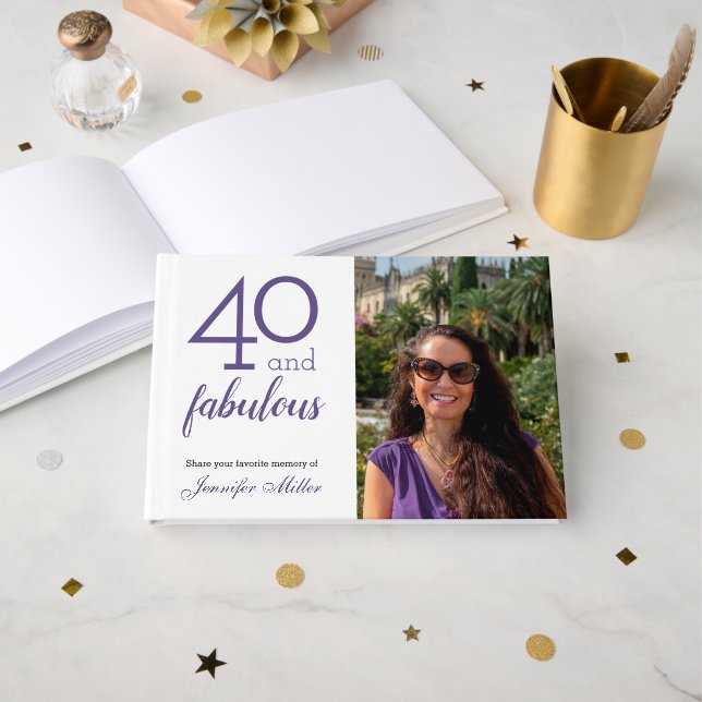 40 and Fabulous Custom Photo & Name 40th Birthday Guest Book (Front Open)