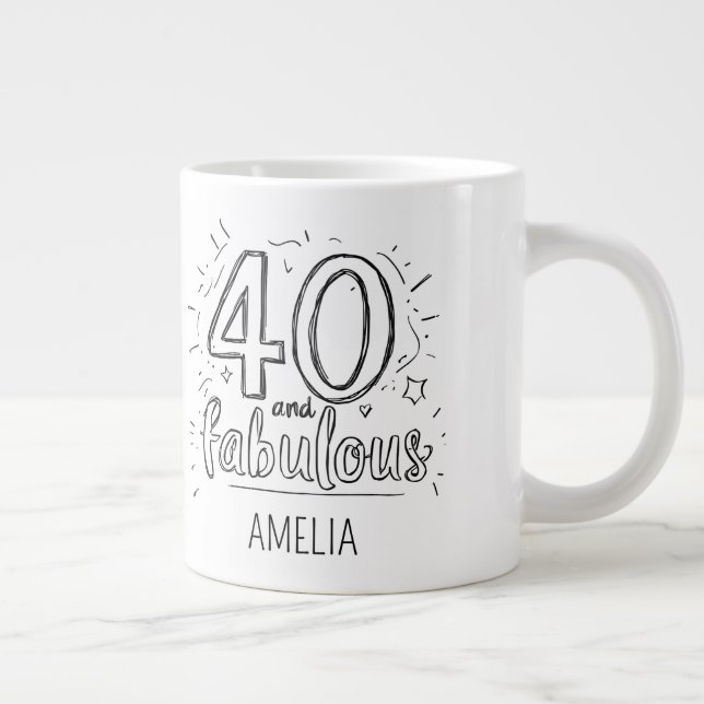 40 and Fabulous Doodle Happy Birthday  Large Coffee Mug (Right)