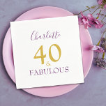40 and Fabulous Elegant 40th Birthday Napkin<br><div class="desc">You are forty lets celebrate this wonderful milestone fortieth birthday with modern minimalist elegance and grace. Add your name to this stylish,  elegant,  minimalist,  40th birthday party typography in Gold and purple announcing that you are indeed 40 and Fabulous.</div>