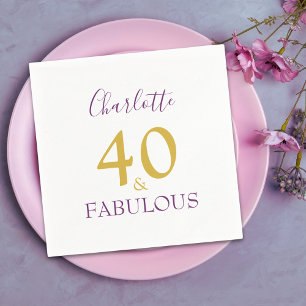 40 and Fabulous Elegant 40th Birthday Napkin