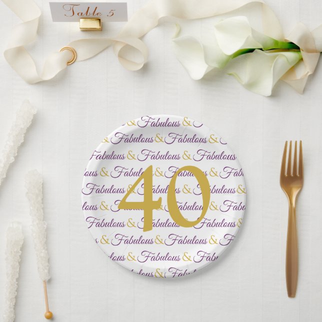 40 and Fabulous Elegant 40th Birthday Paper Plate (Wedding)
