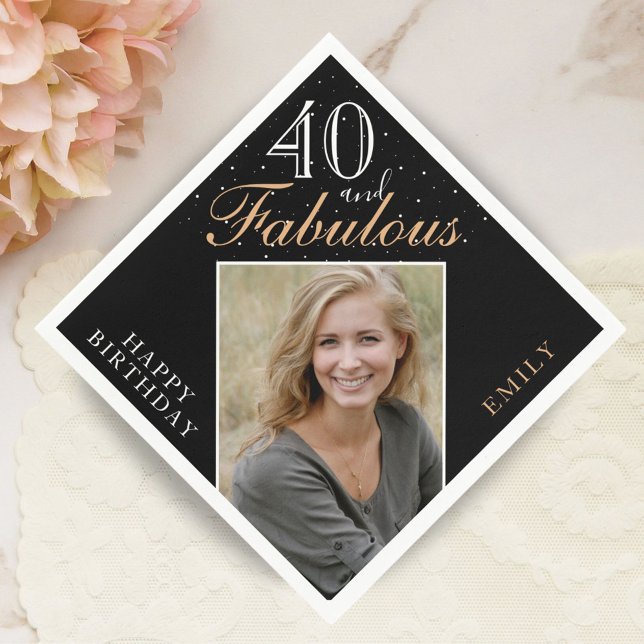 40 and Fabulous Elegant 40th Birthday Party Photo Napkin (Creator Uploaded)