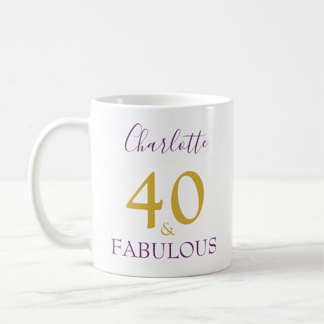 40 and Fabulous Elegant 40th Birthday Personalised Coffee Mug (Left)