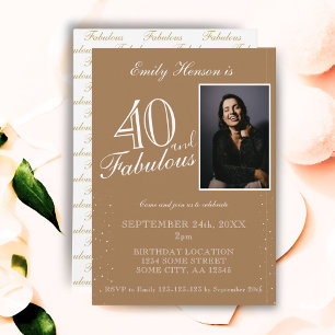 40 and Fabulous Elegant Beige Photo Birthday  Invitation