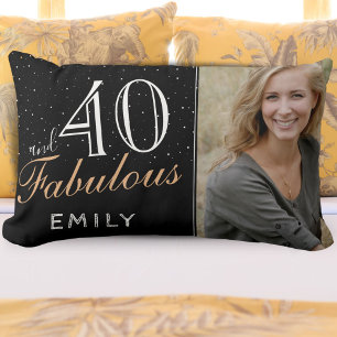 40 and Fabulous Elegant Black 40th Birthday Photo Lumbar Cushion