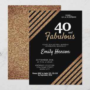 40 and Fabulous Elegant Gold Glitter 40th Birthdy Invitation