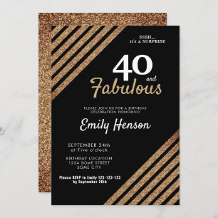 40 and Fabulous Elegant Gold Glitter 40th Birthdy Invitation
