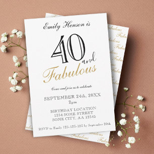 40 and Fabulous Elegant Script Birthday Invitation