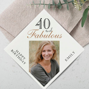 40 and Fabulous Elegant Script Photo 40th Birthday Napkin