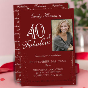 40 and Fabulous Elegant Script Photo Birthday Invitation