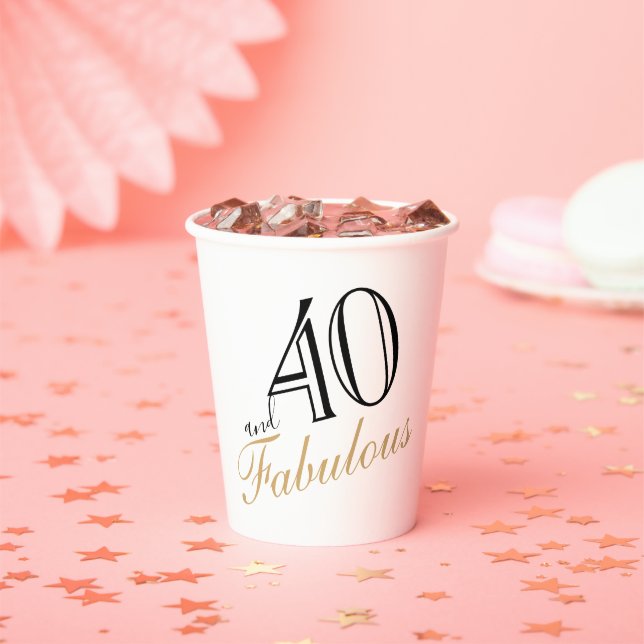40 and Fabulous Elegant White Script Birthday  Paper Cups (Insitu)